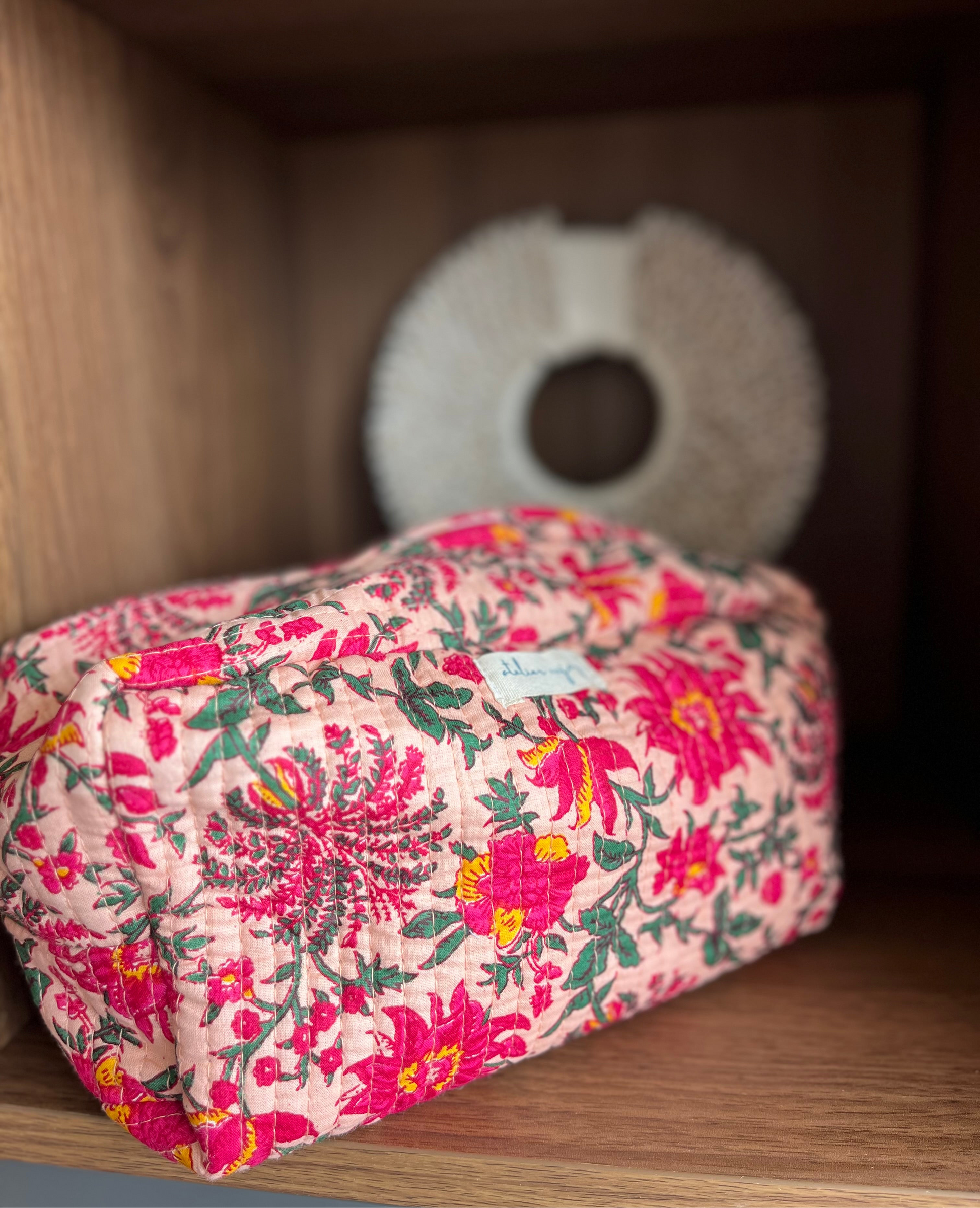 flower design travel toiletry bag Rose Garden Print Toiletry Bag – Floral Pink Cotton Bag for Beauty Essentials – atelier cojoy